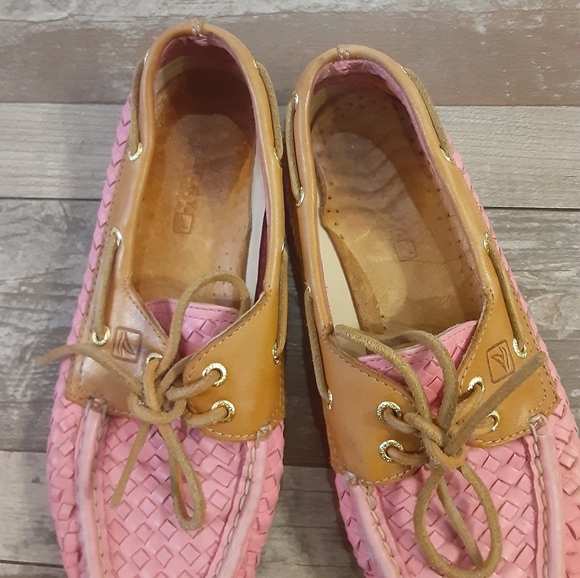 Sperry Pink and Brown Western Woven Leather Coastal Cowgirl Shoes Size 7 - Picture 6 of 9